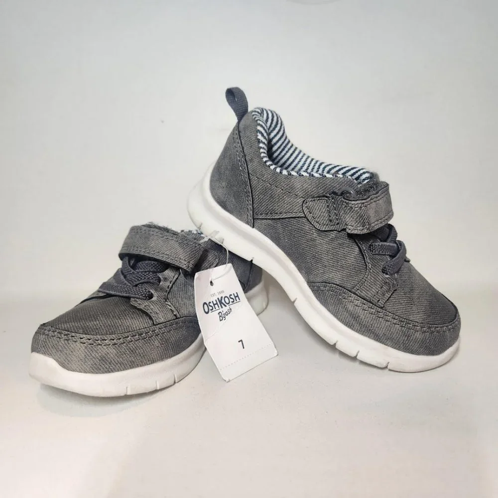 NEW OshKosh B'Gosh Size 7 Toddler Velcro Sneakers Shoes Gray White  NWT